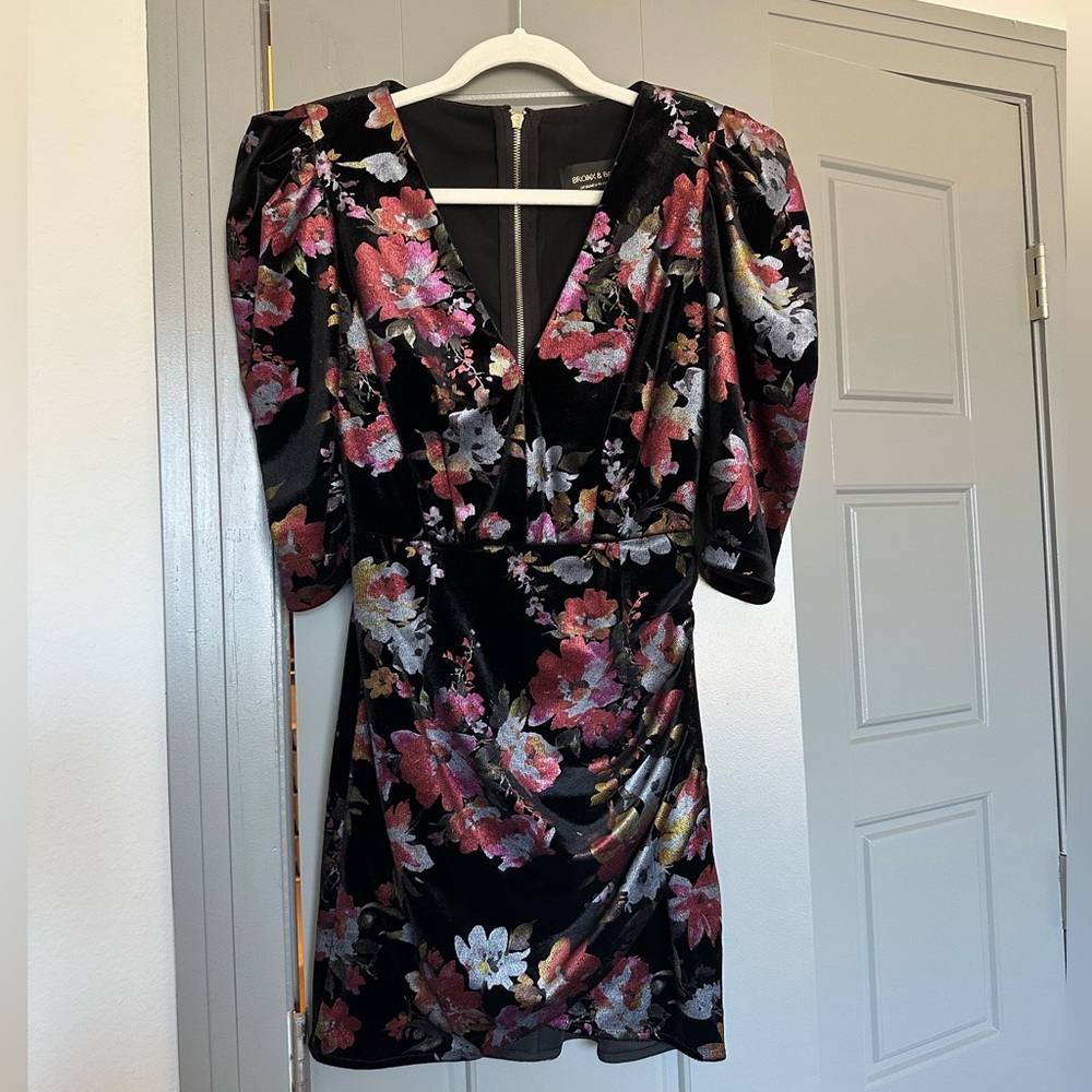 Bronx and Banco Velvet Puff Sleeve Dress